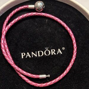 Pandora Pink Leather Braided Bracelet